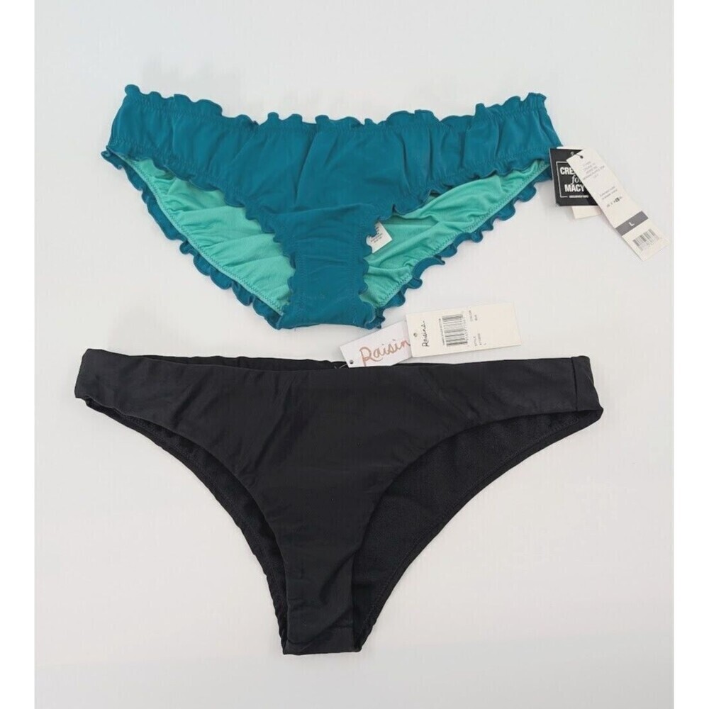 Women Bikini Bottom Large Green Black Raisins Sundazed Mermaid Ruffle Set of 2